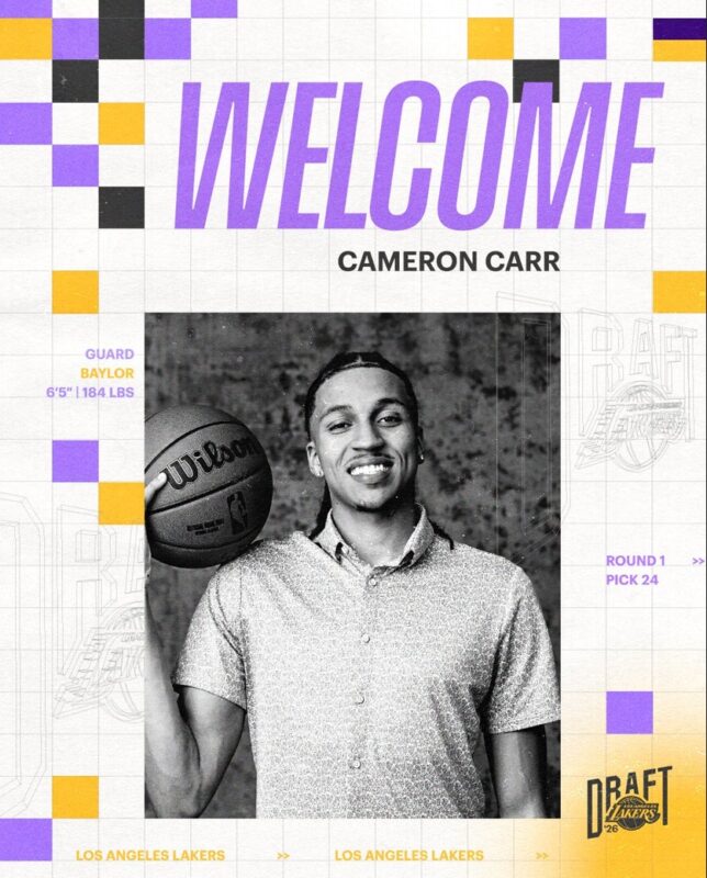 Cameron Carr to Los Angeles Lakers NBA Draft 2026 Lakers Land Athletic Two Way Guard in Draft Night Trade